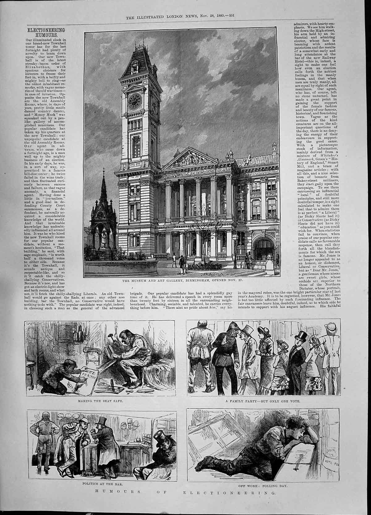 Antique Print 1885 Musuem Art Gallery Birmingham Electioneering Polling Day