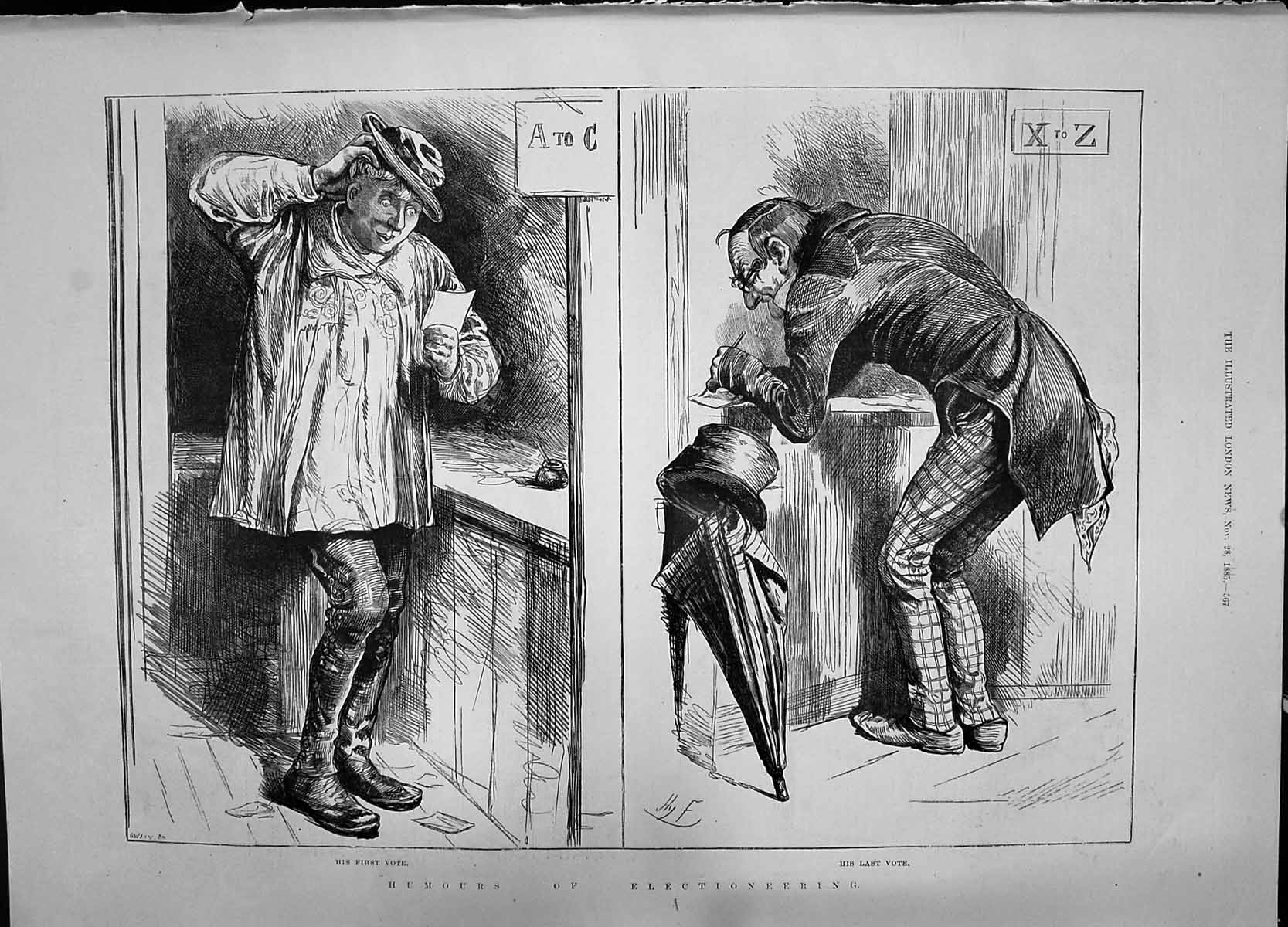 Original Old Antique Print 1885 Humours Electioneering Voters Parliament 19th