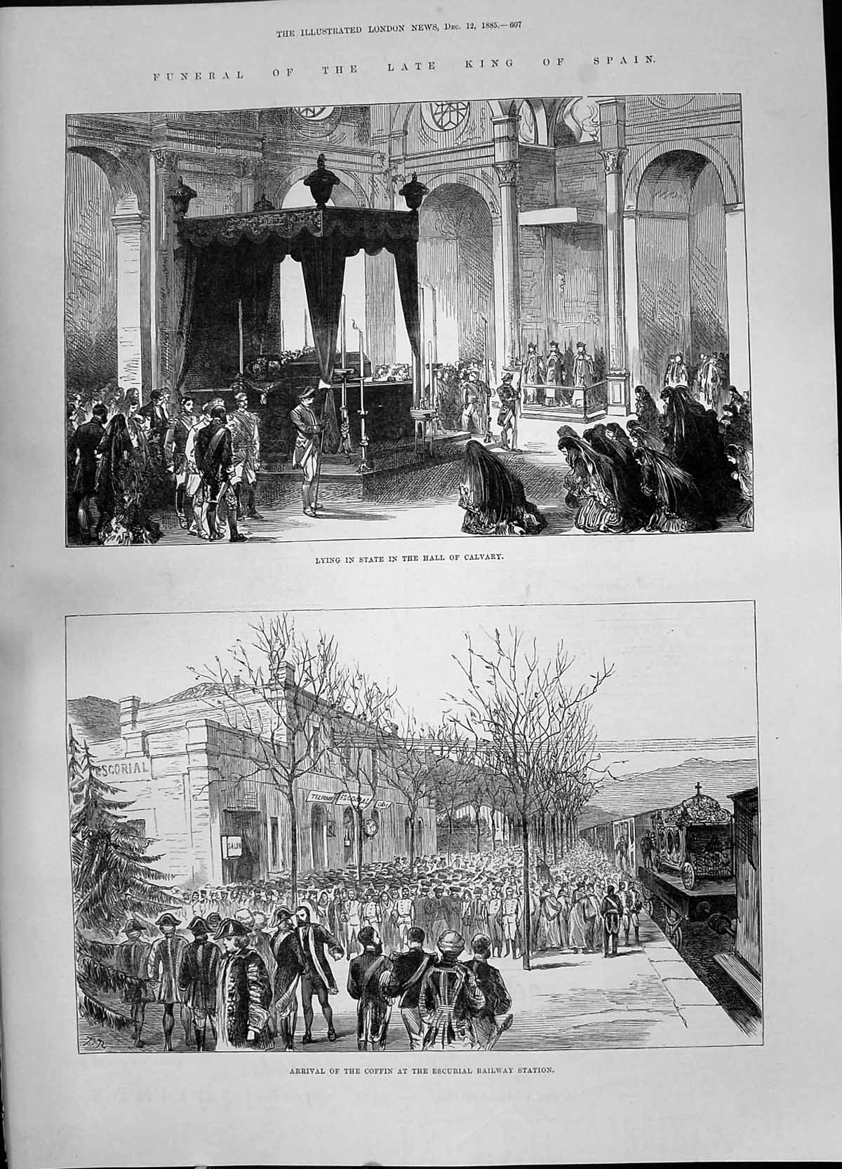 Old 1885 Funeral King Spain Lying State Hall Calvary Escurial Railway Victorian