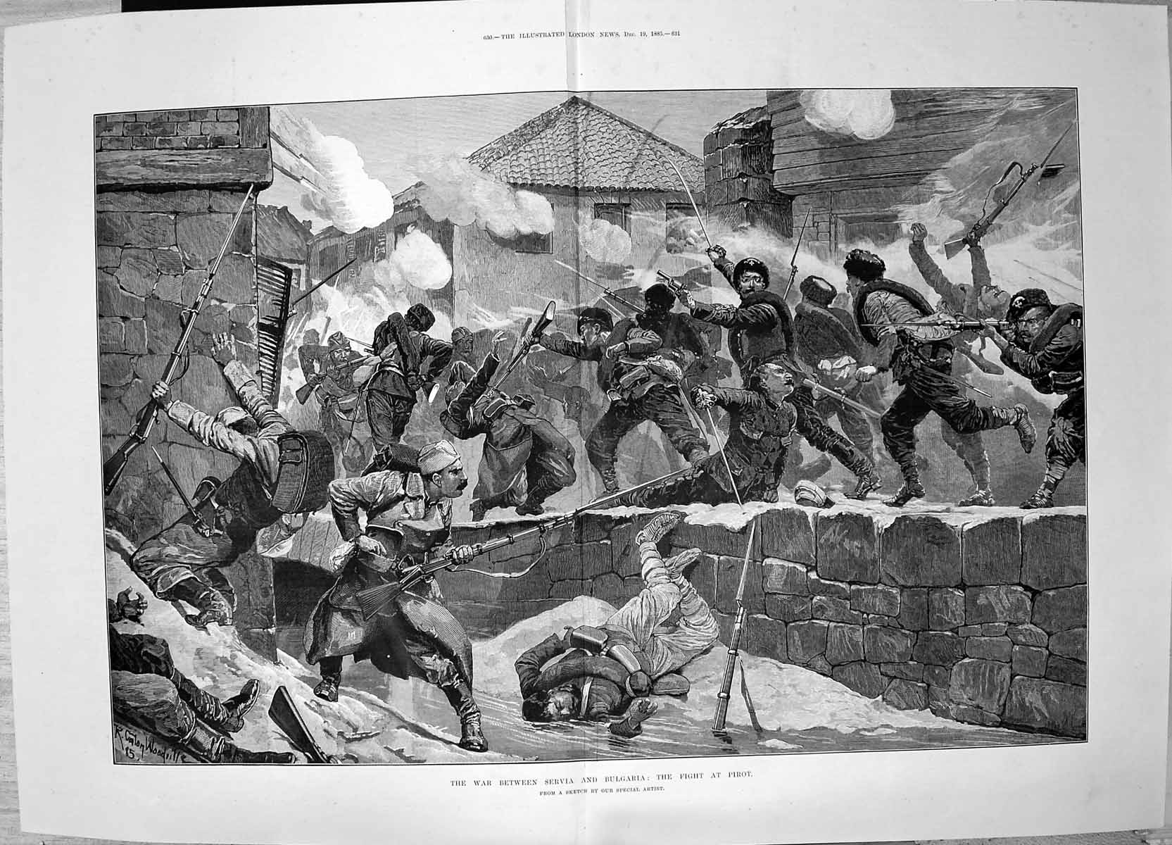 Antique Print 1885 War Servia Bulgaria Fight Pirot Siers Battle Woodville 19th