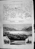 Old Print 1885 Vevey Lake Geneva Catholic Church Russian Wet Day Seaside 19th