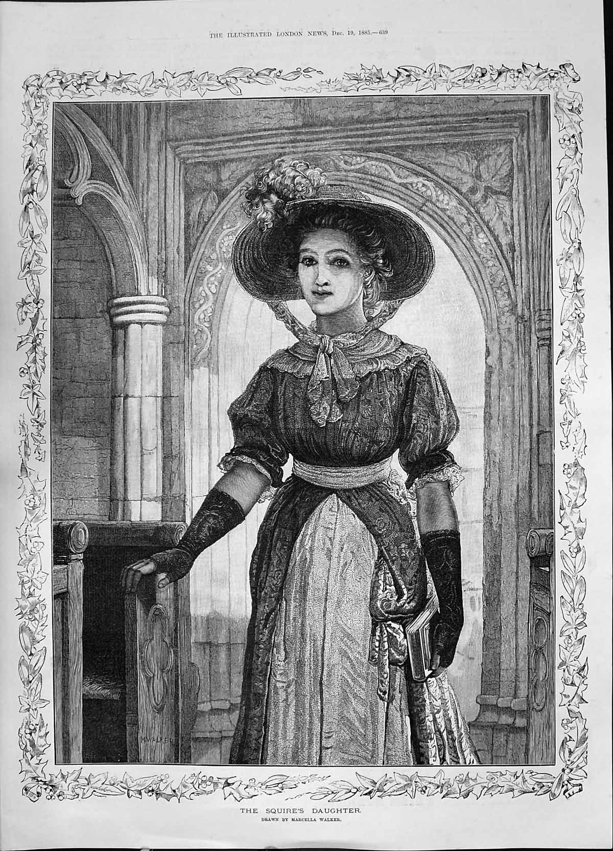 Antique Print 1885 Portrait Squire'S Daughter Beautiful Girl Church Walker 19th