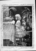 Antique Old Print 1885 Young Girl Puppy Dog Dinner Table Food Lucien Davis 19th