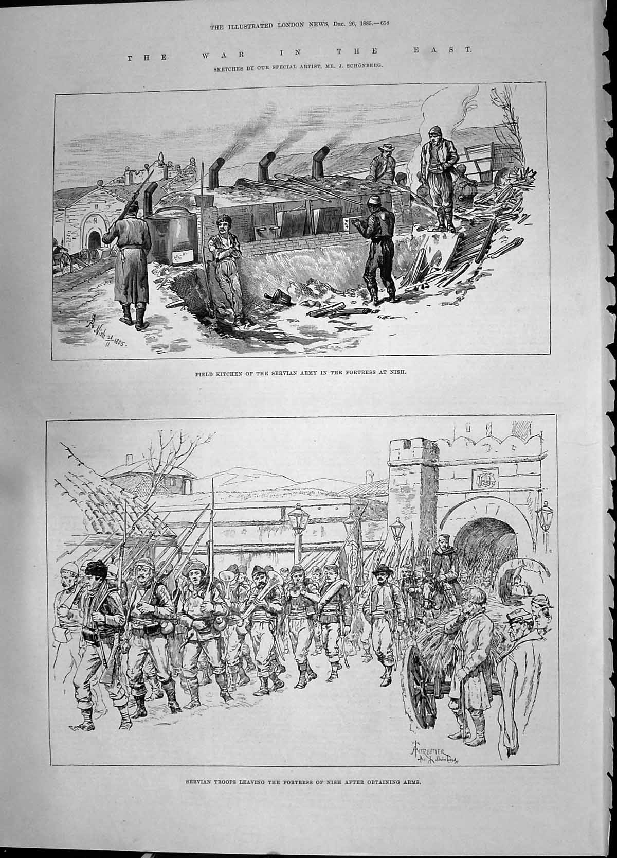 Antique Print 1885 War Field Kitchen Servian Army Fortress Nish Siers Arms 19th