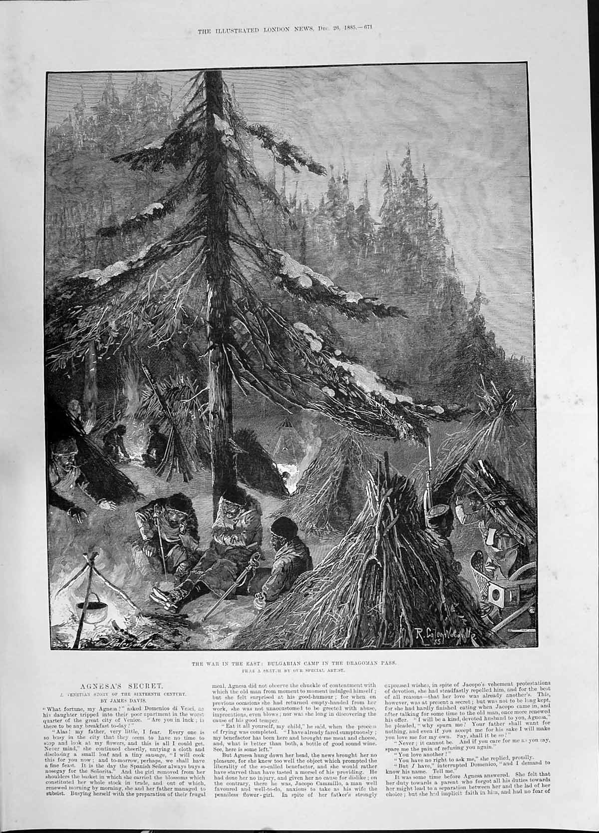 Old Antique Print Woodville 1885 War Bulgarian Camp Dragoman Pass Siers 19th