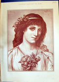 Original Old Antique Print 1885 Portrait Beautiful Woman Flower Necklace Ward