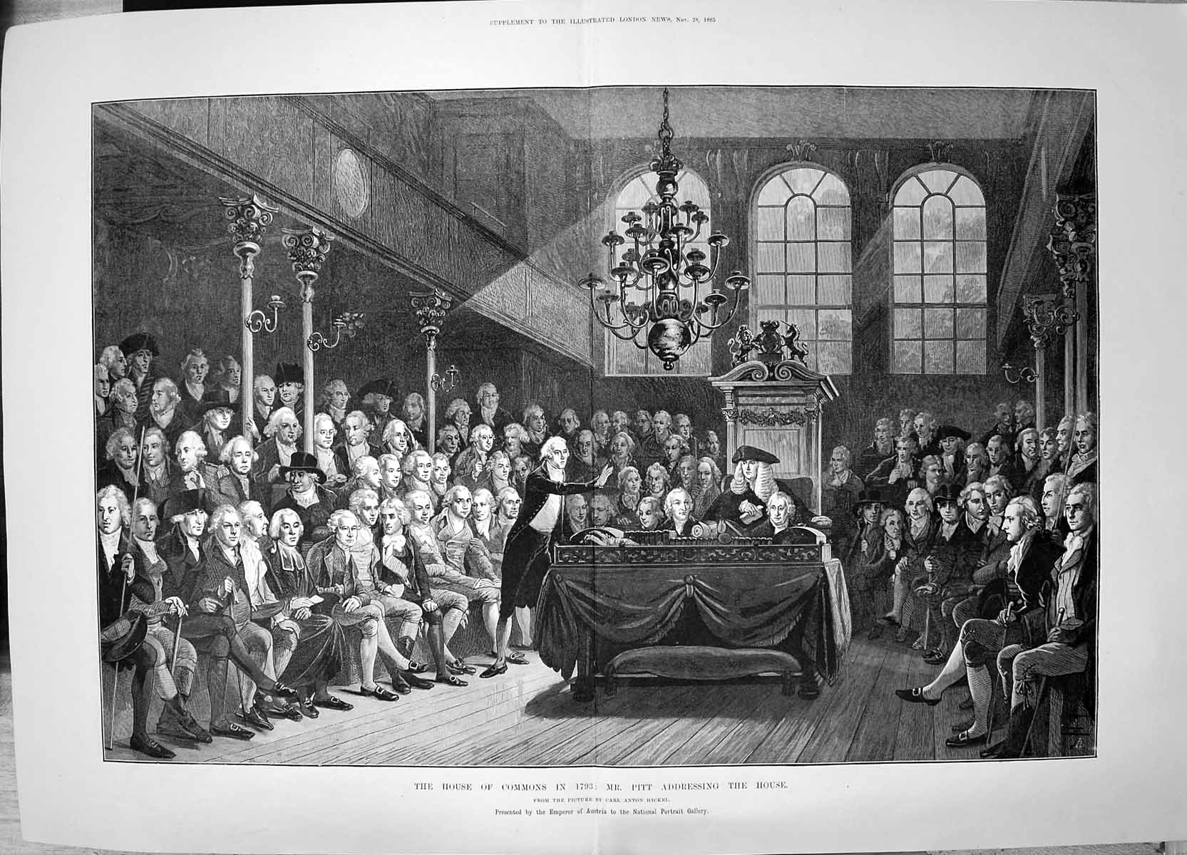 Old Print 1885 House Commons Mr Pitt Addressing House Carl Anton Hickel 19th