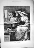 Old Antique Print 1885 Fashions Young Woman Girl Candle Marcella Walker 19th