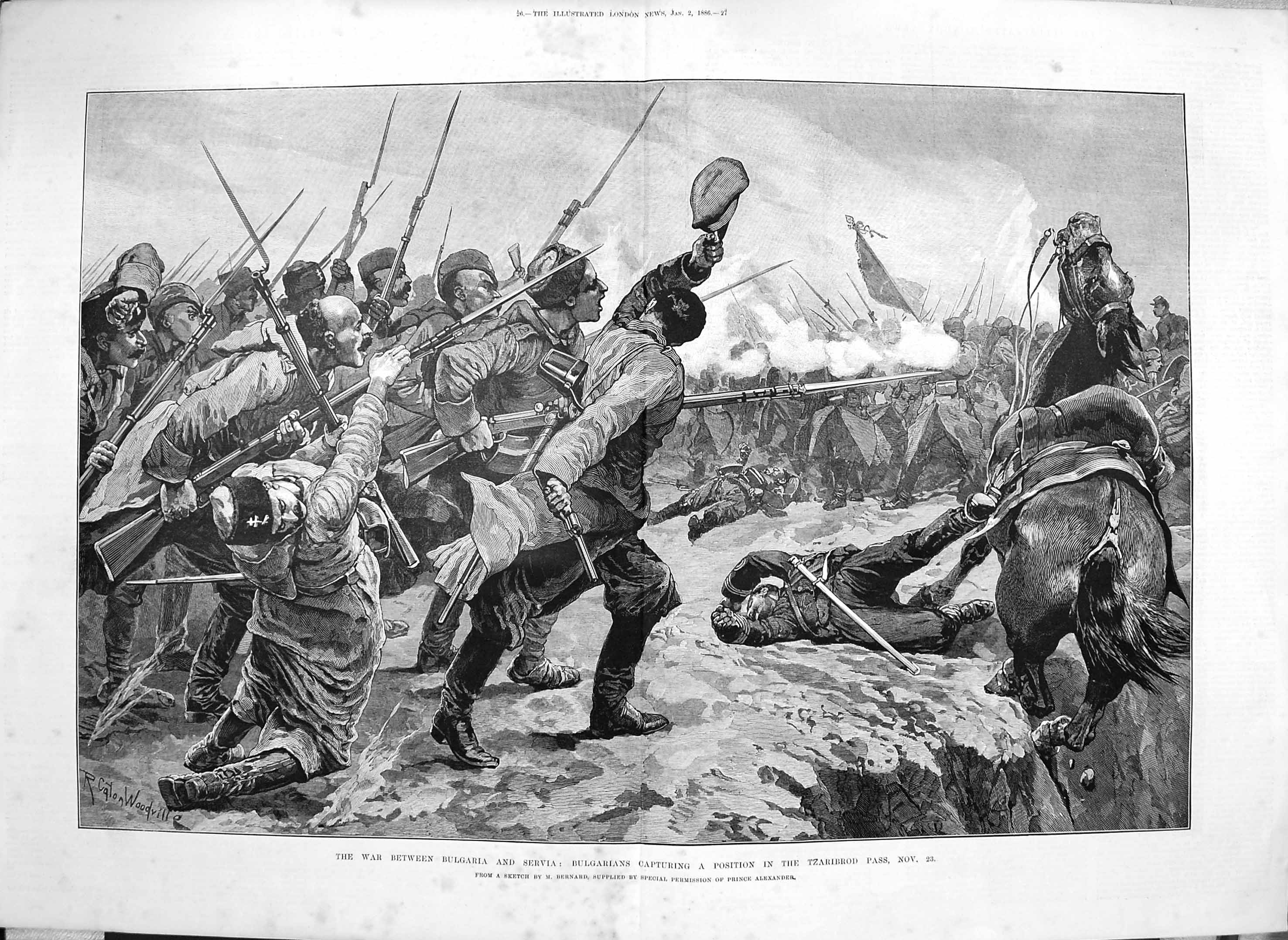Original Old Antique Print 1886 War Servia Bulgaria Siers Charging Tz Victorian
