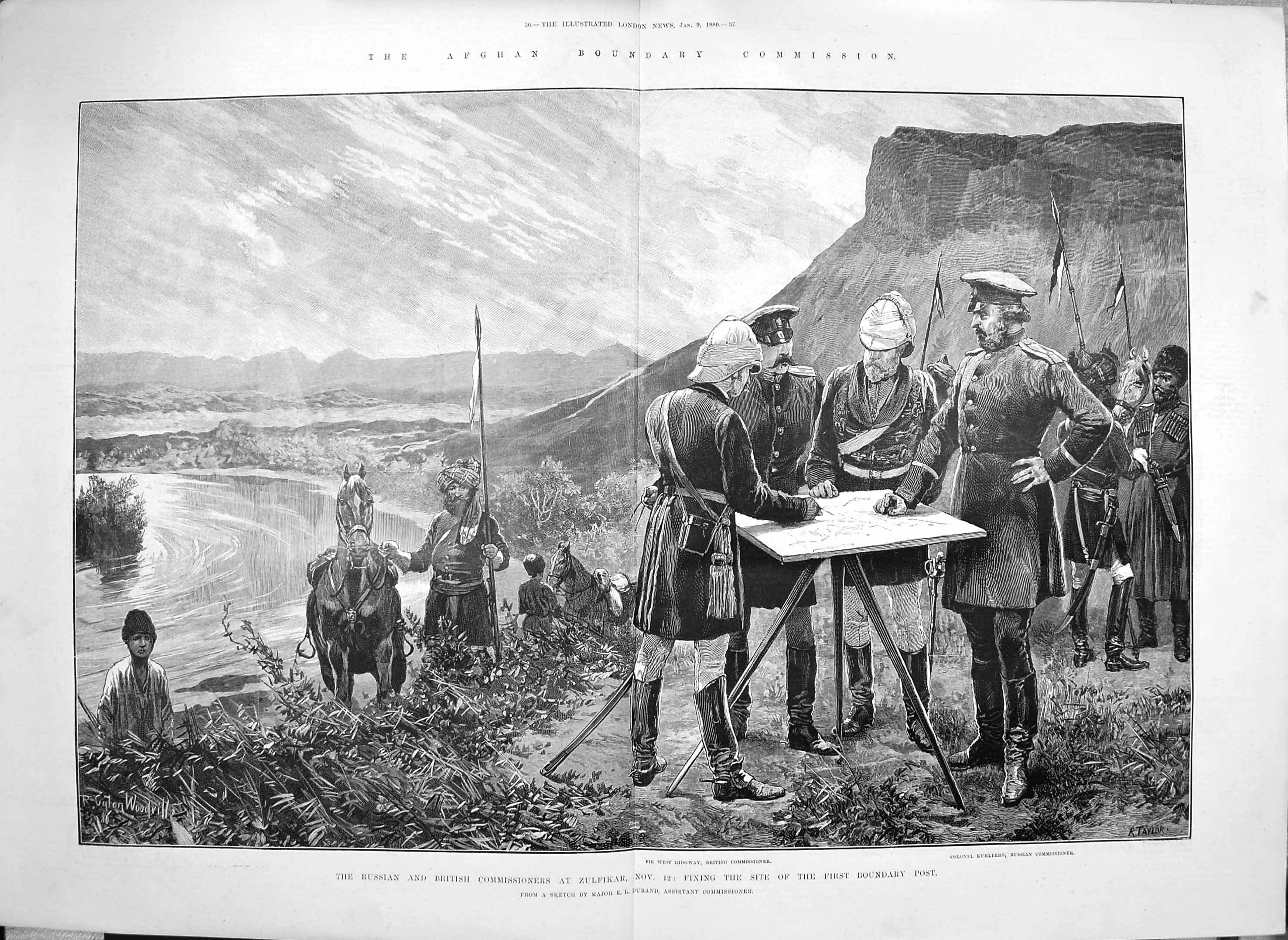 Antique Old Print 1886 Russian British Commissioners Zulfikar Ridgway War 0 19th