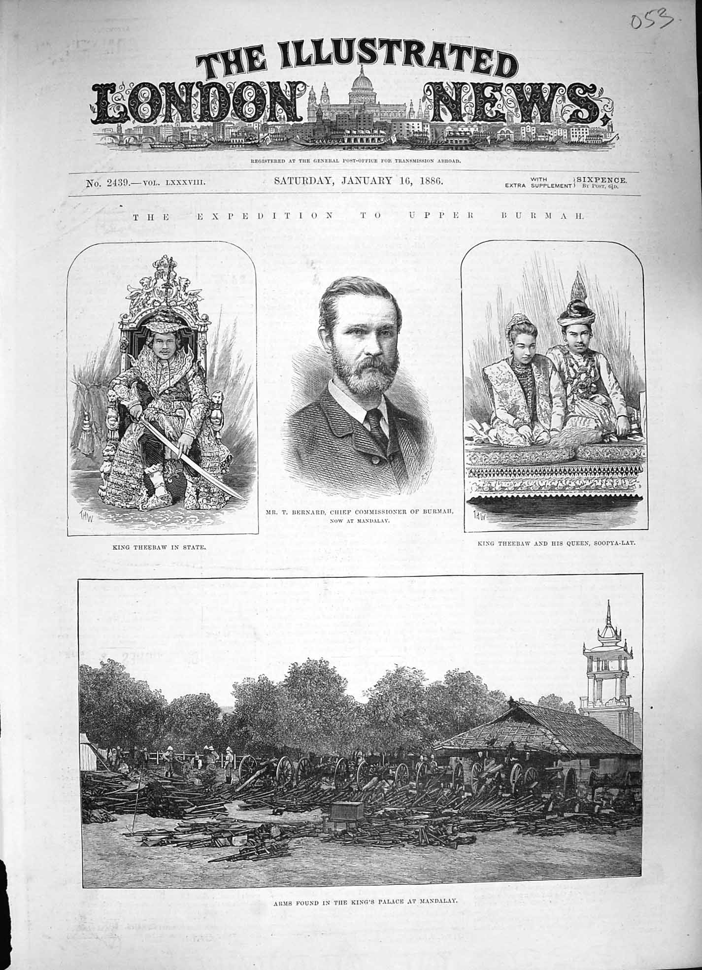 Old Antique Print 1886 Burmah Bernard King Theebaw Arms Palace Mandalay 19th