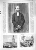 Old Antique Print 1886 Parliament Erskine Townhall Durban Africa Hunter 19th