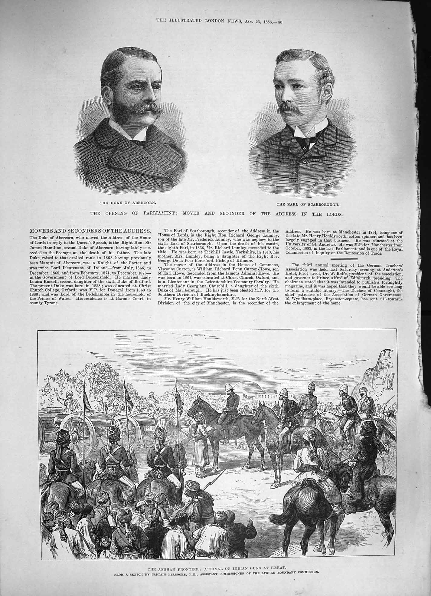 Old Antique Print 1886 Afghan War Indian Guns Heart Abercorn Scarborough 19th