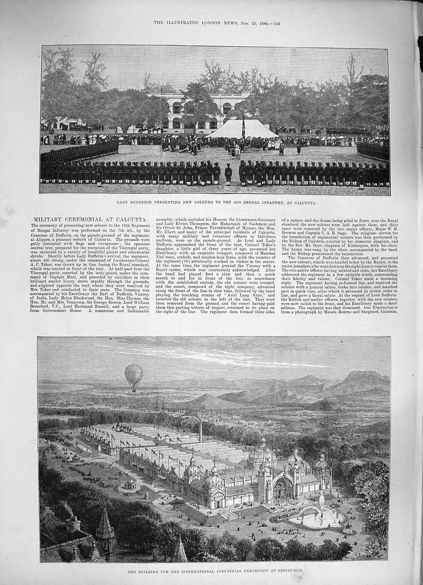 Old Antique Print 1886 Lady Dufferin Bengal Infantry Exhibition Edinburgh 19th