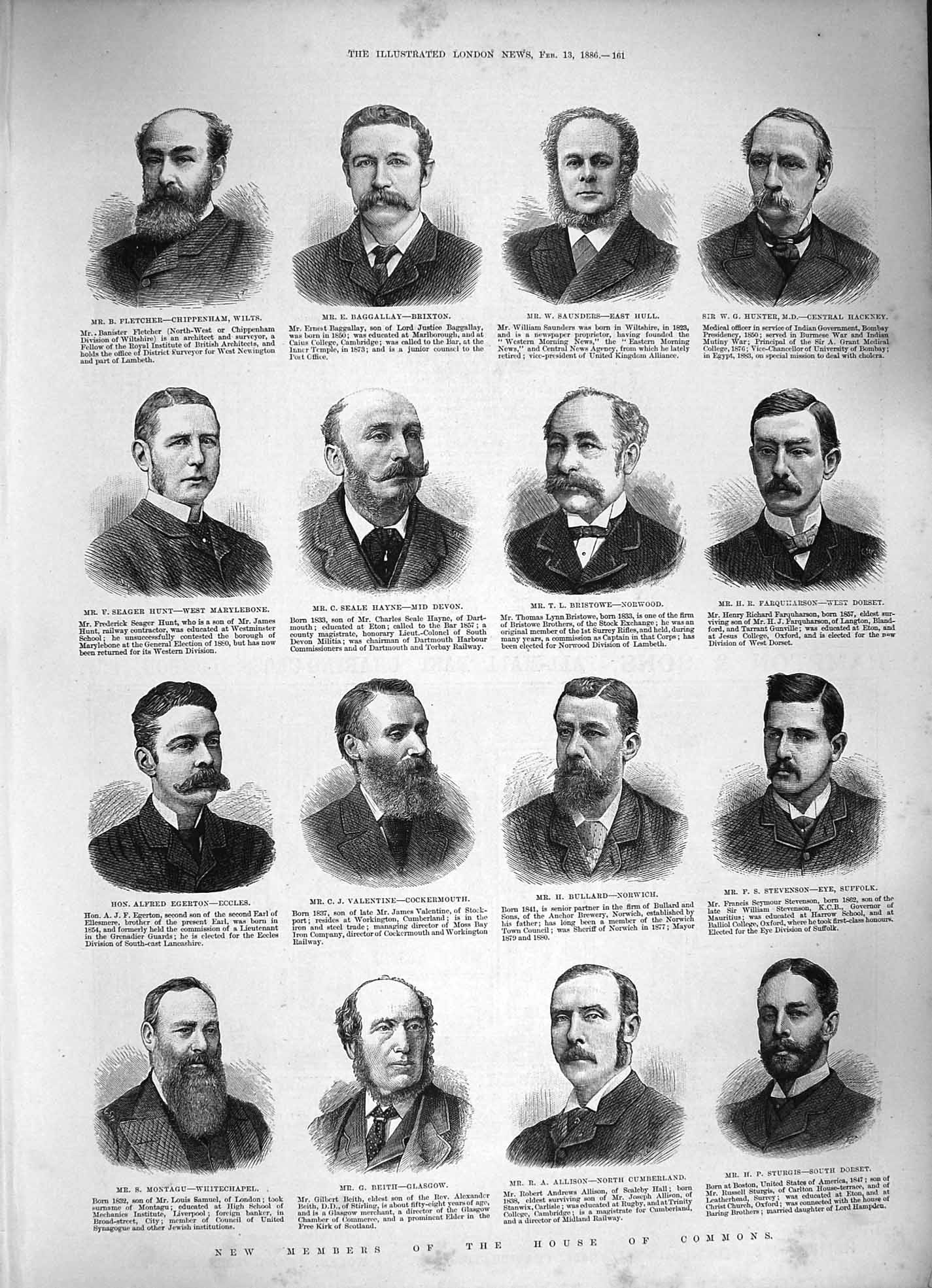 Original Old Antique Print 1886 House Commons Hayne Valentine Egerton Montagu