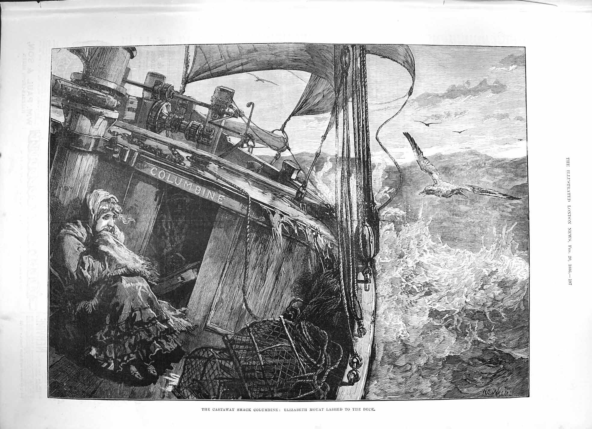 Original Old Antique Print 1886 Castaway Smack Columbine Elizabeth Mouat Ship