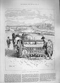 Old Antique Print 1886 Agriculture February Drilling Barley Horses Farm 19th