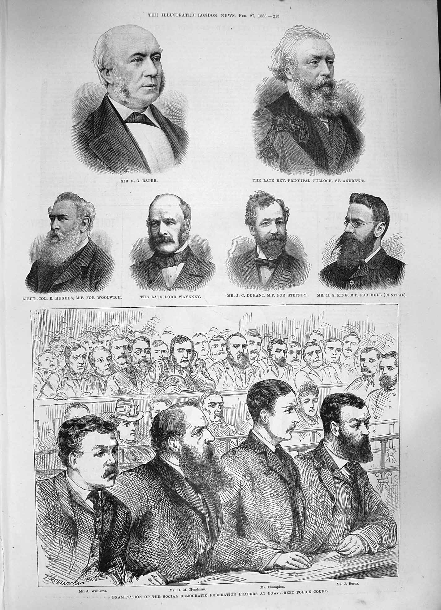 Old Antique Print 1886 Bow Police Court Williams Democratic Raper Durant 19th