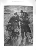 Original Old Antique Print 1886 Out Work Poor Family Man Woman Children Art