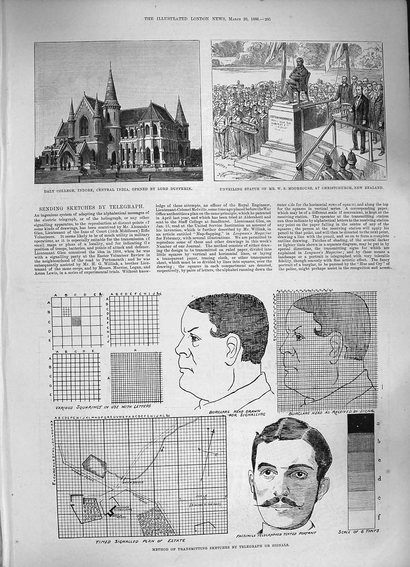 Old Antique Print 1886 Daly College India Moorhouse Transmitting Sketches 19th