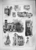Original Old Antique Print 1886 Queen Savoy Chapel School Hospital Candelabra