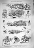 Original Old Antique Print 1886 Rangoon Autumn Horse Race Meeting Burmese Lady