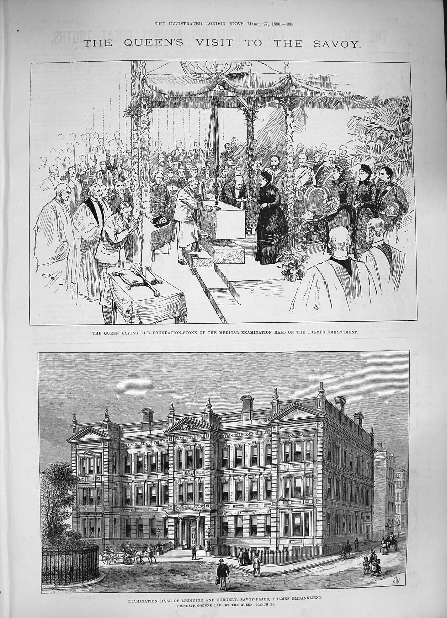 Old Antique Print 1886 Queen Savoy Medical Hall Medicine Surgery Thames 19th
