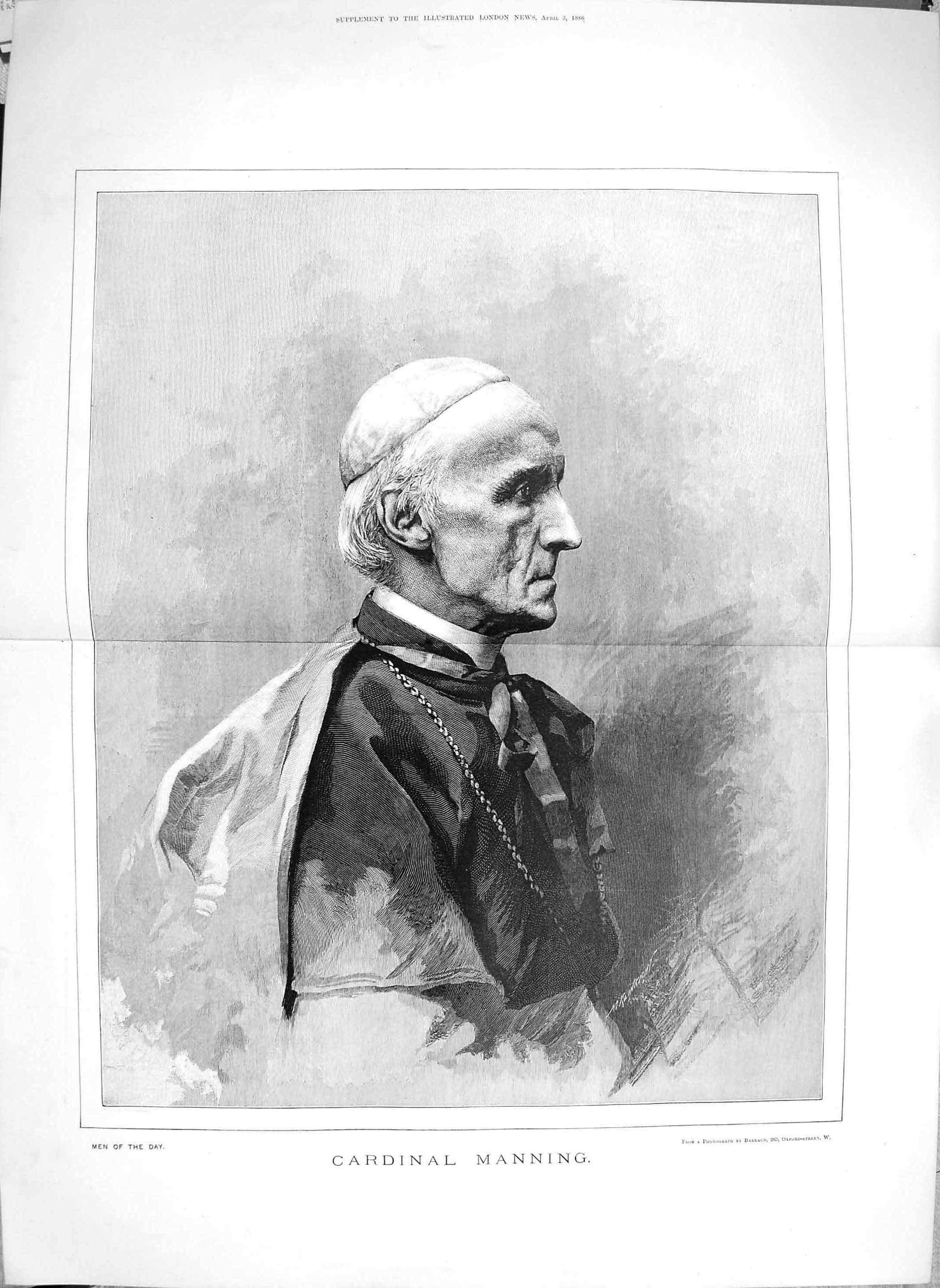 Original Old Antique Print 1886 Portrait Cardinal Manning Fine ArtVictorian