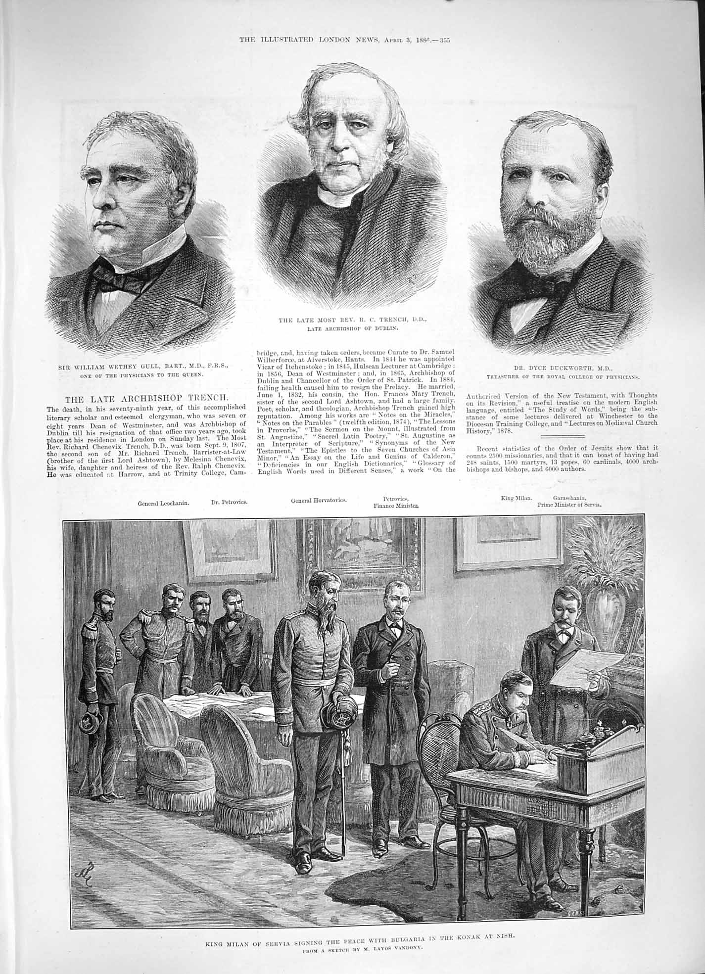 Old Antique Print 1886 King Milan Servia Bulgaria Konak Trench Duckworth 19th