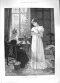 Original Old Antique Print 1886 Under Correction Woman Young Lady Victorian