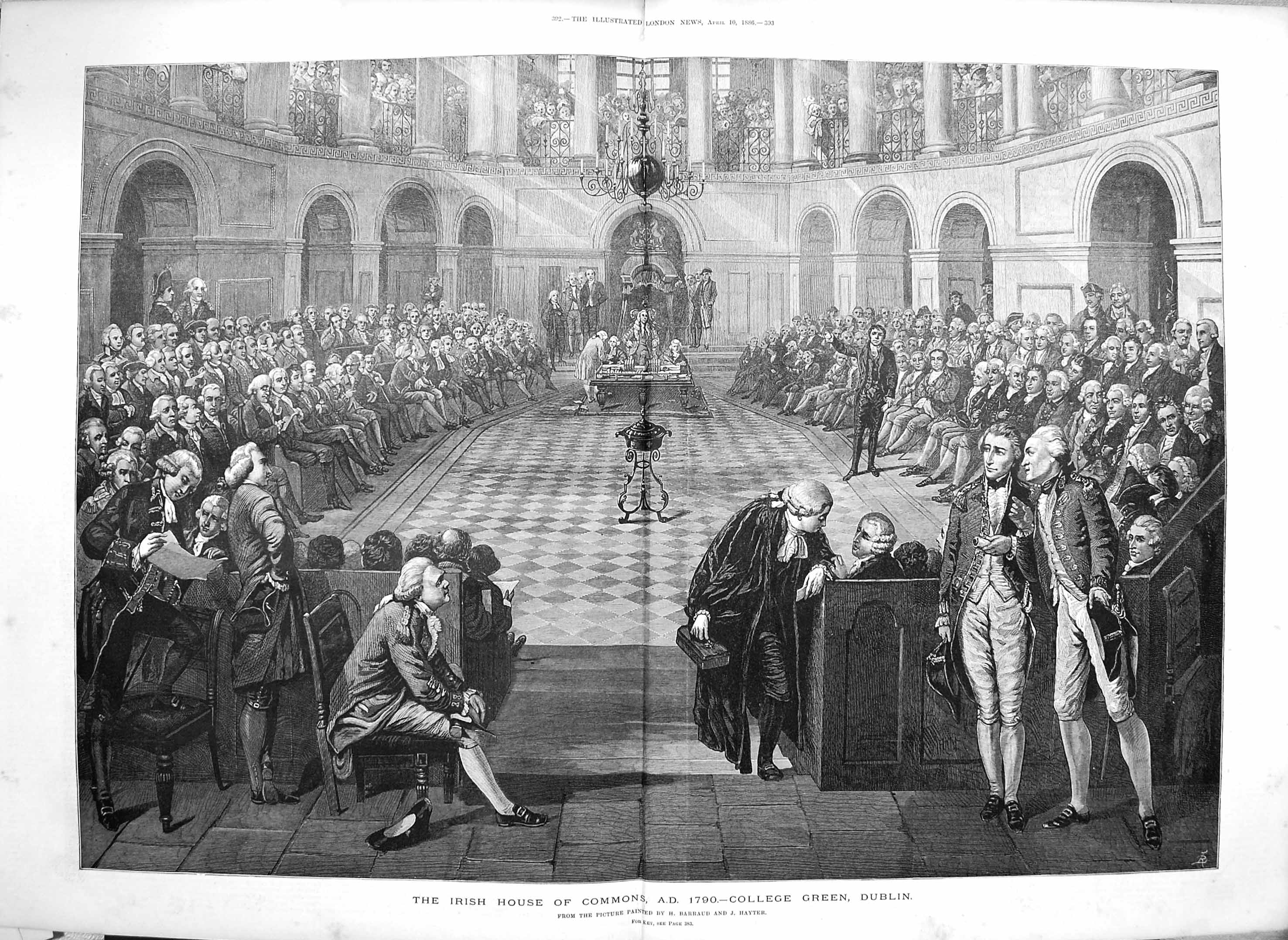 Original Old Antique Print 1886 Ireland House Commons College Green Dublin Men