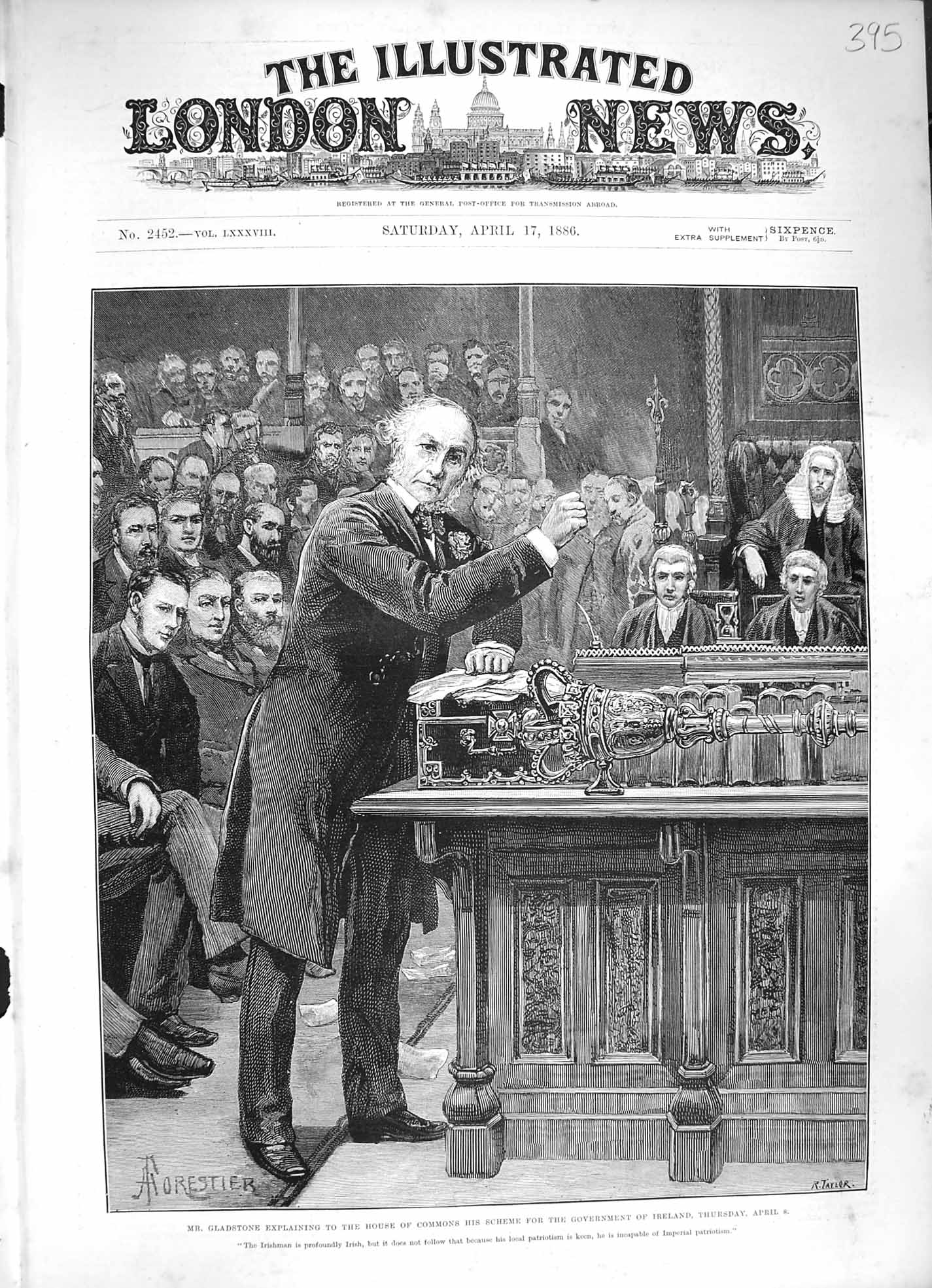 Original Old Antique Print 1886 Gladstone House Commons Government Ireland 19th