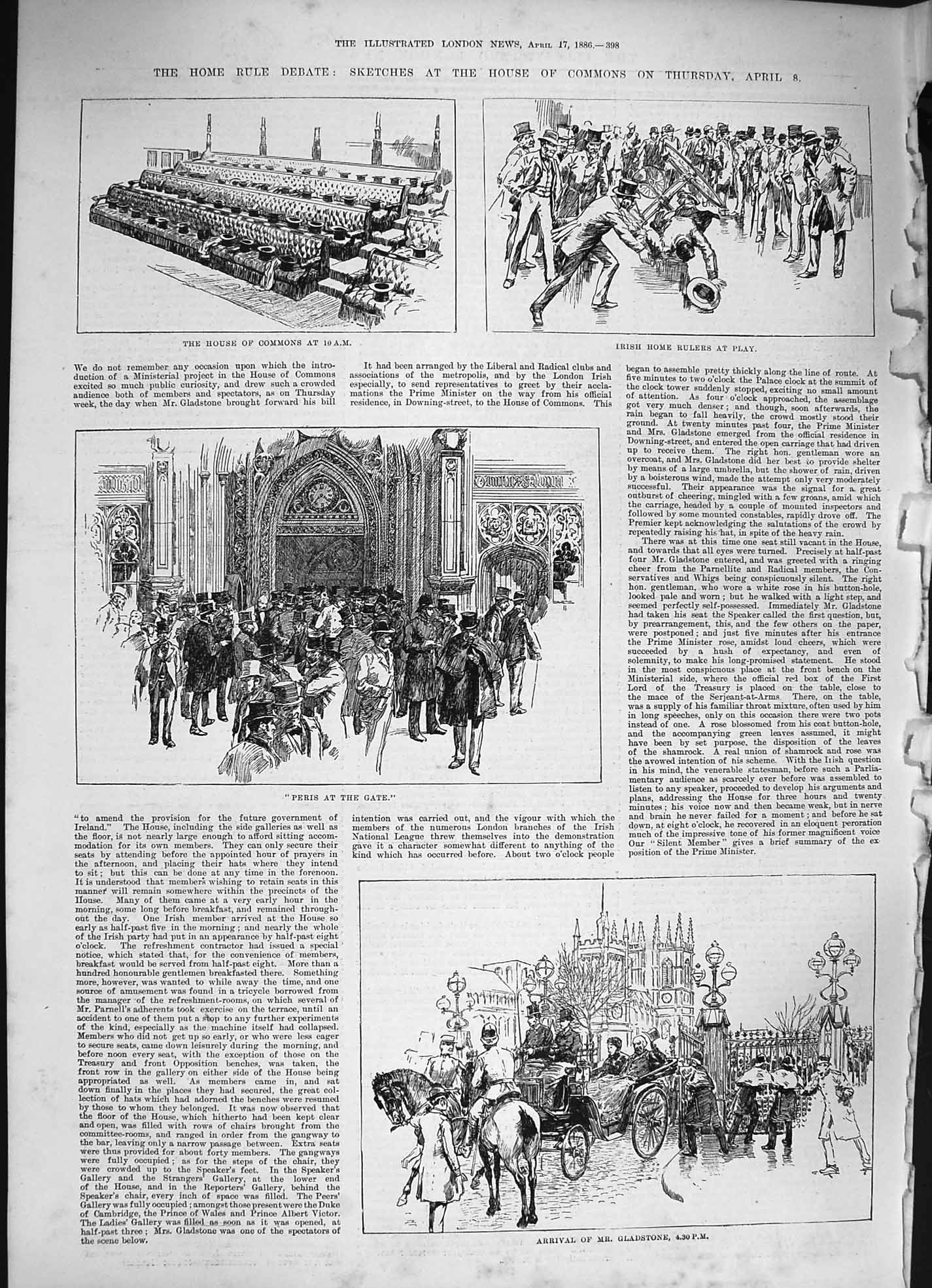 Original Old Antique Print 1886 Irish Home Rule Debate House Commons Gladstone