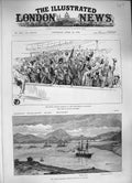 Original Old Antique Print 1886 Greek Ships Salamis Hellas Unionist Haymarket