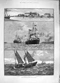 Old Antique Print 1886 Boston Lincolnshire Deep Sea Fishery Trawler Ship 19th