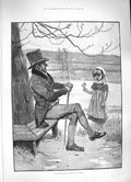 Original Old Antique Print 1886 Easter Offering Little Girl Flowers Man Rainey