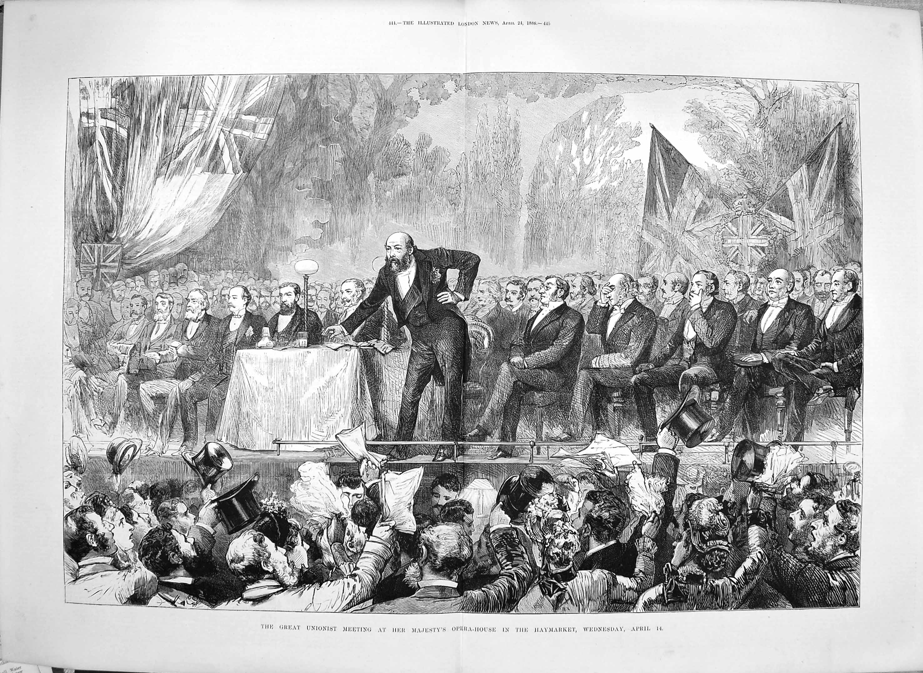 Old Antique Print 1886 Unionist Meeting Majesty'S Opera House Haymarket 19th