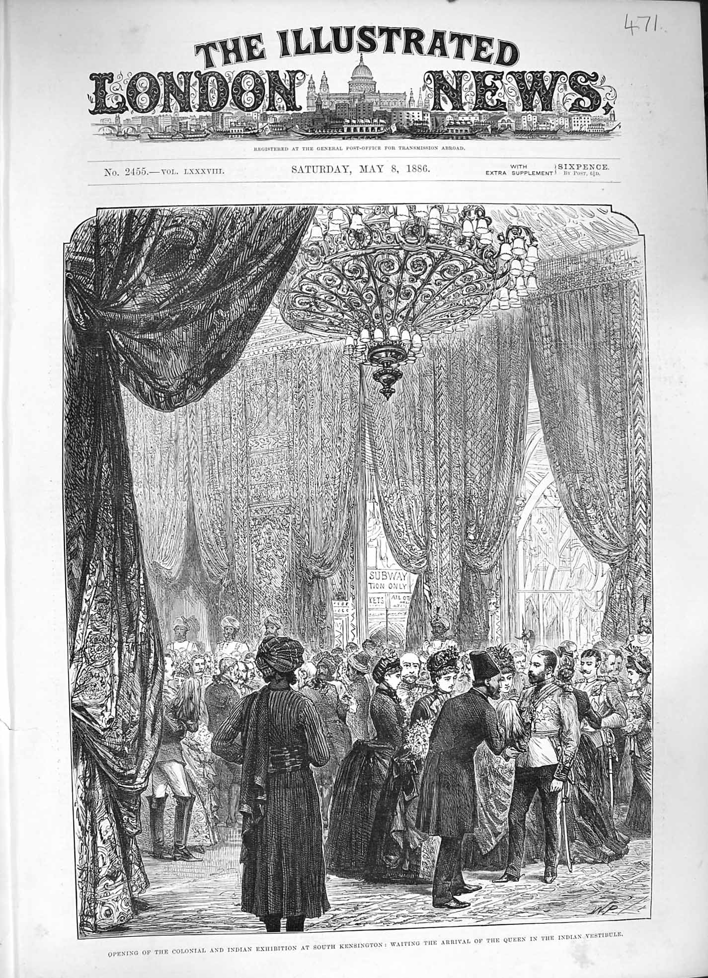Old Print Ref.142 1886 Colonial Indian Exhibition South Kensington Queen