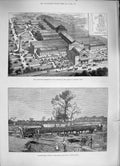 Old Antique Print 1886 Liverpool Exhibition Building Ancient Boat Brigg 19th
