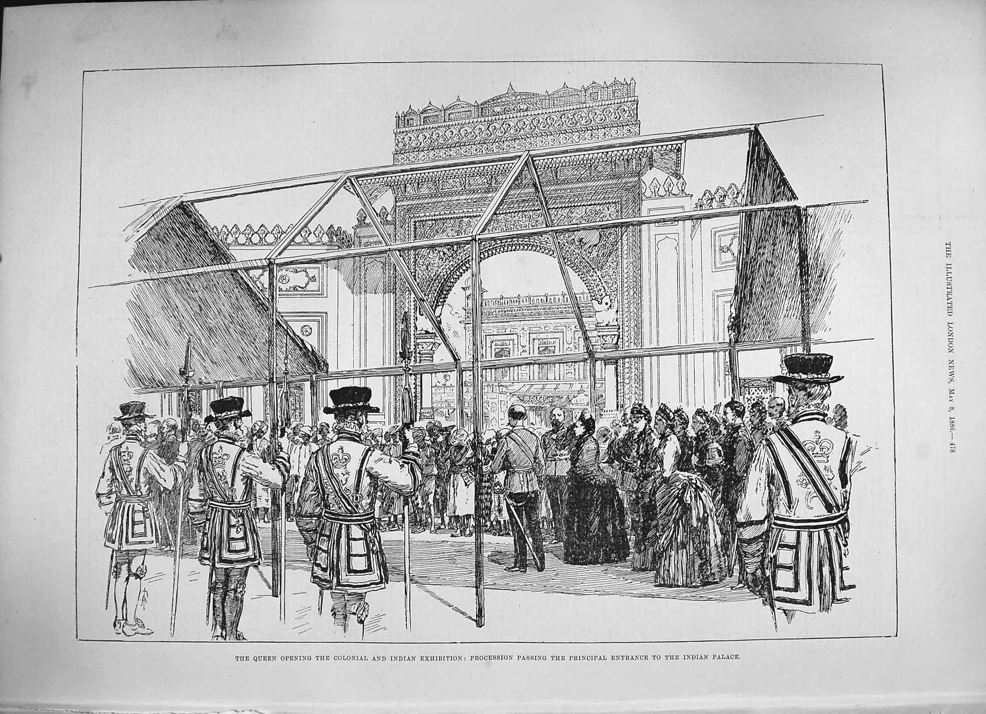 Antique Print *3371 1886 Queen Colonial Indian Exhibition Procession Palace