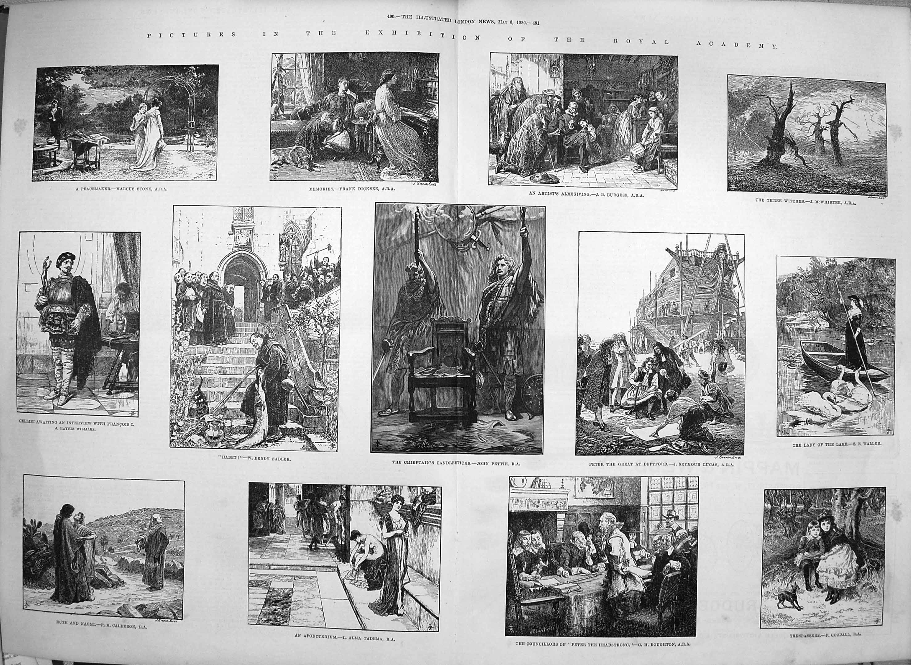Old Antique Print 1886 Royal Academy Art Peter Great Cellini Ruth Naomi 19th