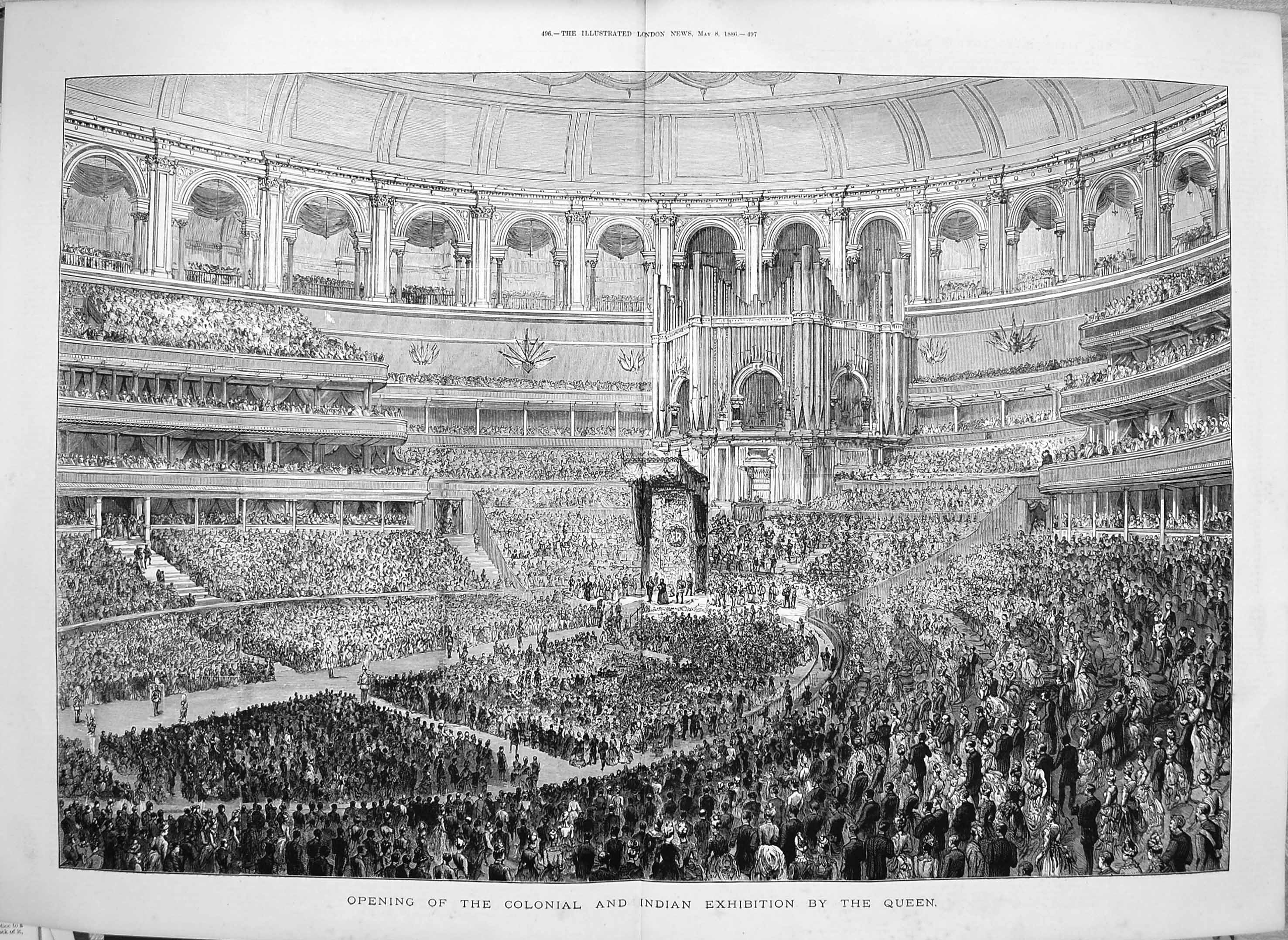 Original Old Antique Print 1886 Opening Colonial Indian Exhibition Queen 19th