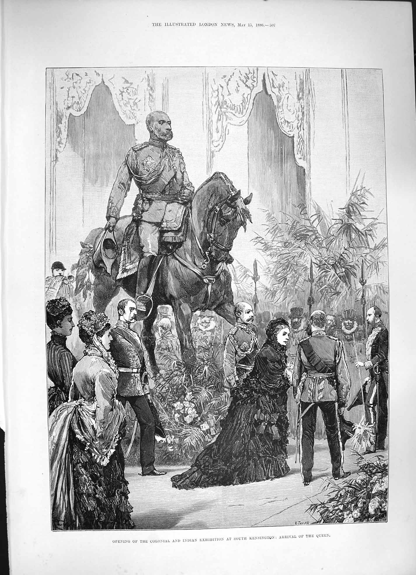 Old Antique Print 1886 Colonial Indian Exhibition South Kensington Queen 19th