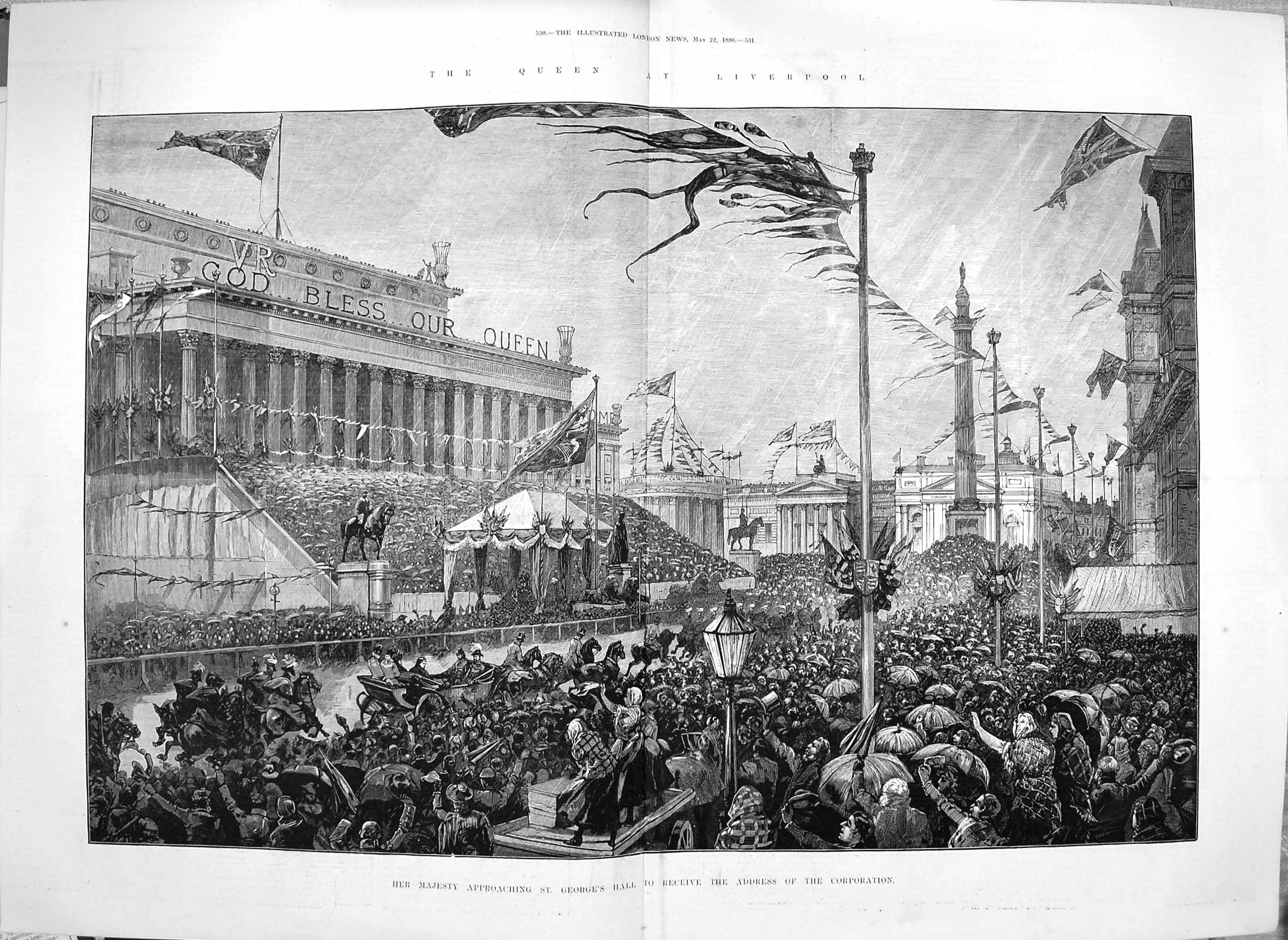 Original Old Antique Print 1886 Queen George'S Hall Address Corporation London