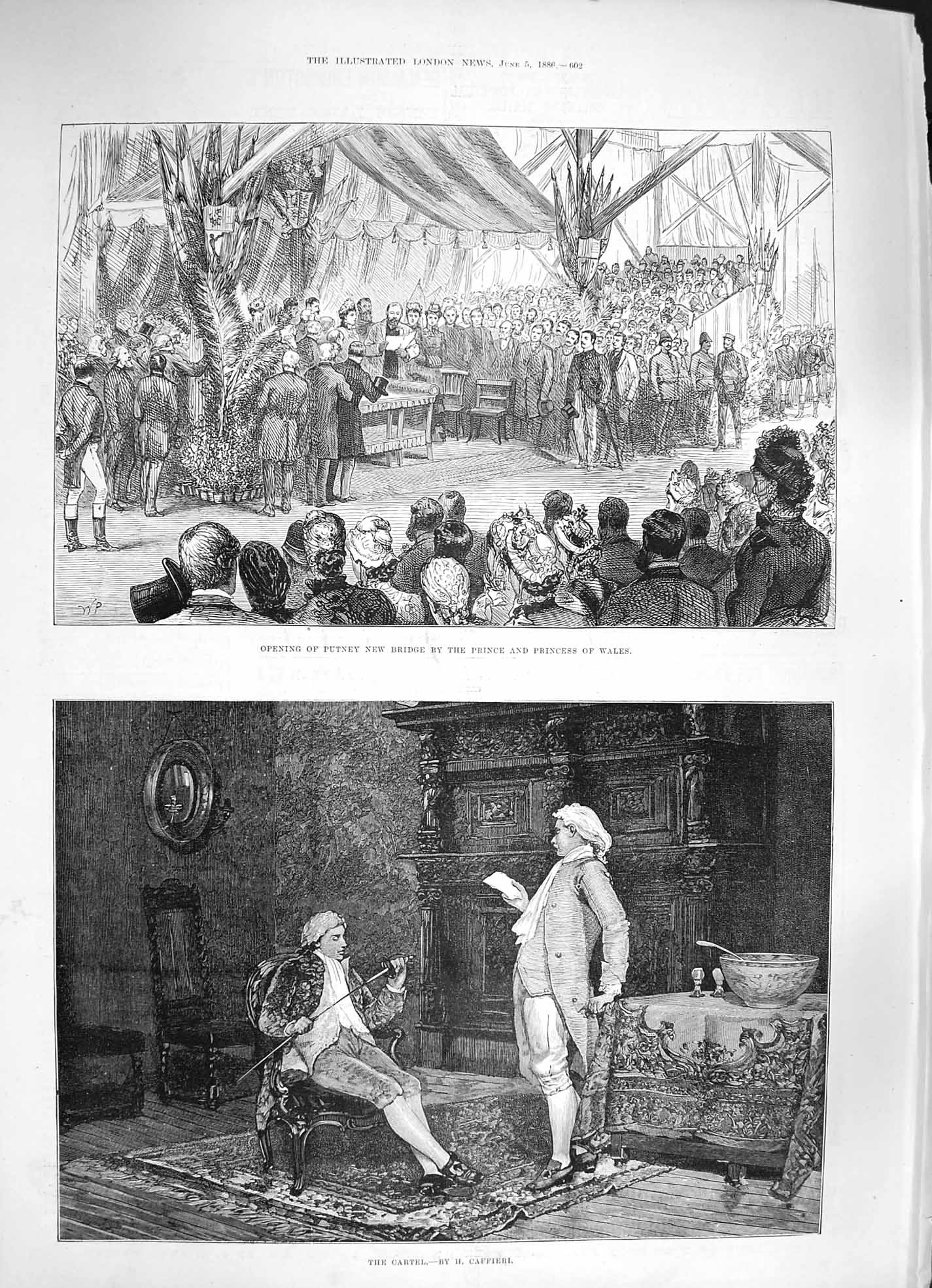 Original Old Antique Print 1886 Men Cartel Opening Putney Bridge Prince Wales