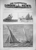 Original Old Antique Print 1886 Thames Yacht Club Neptune Wendur Irex Frycina