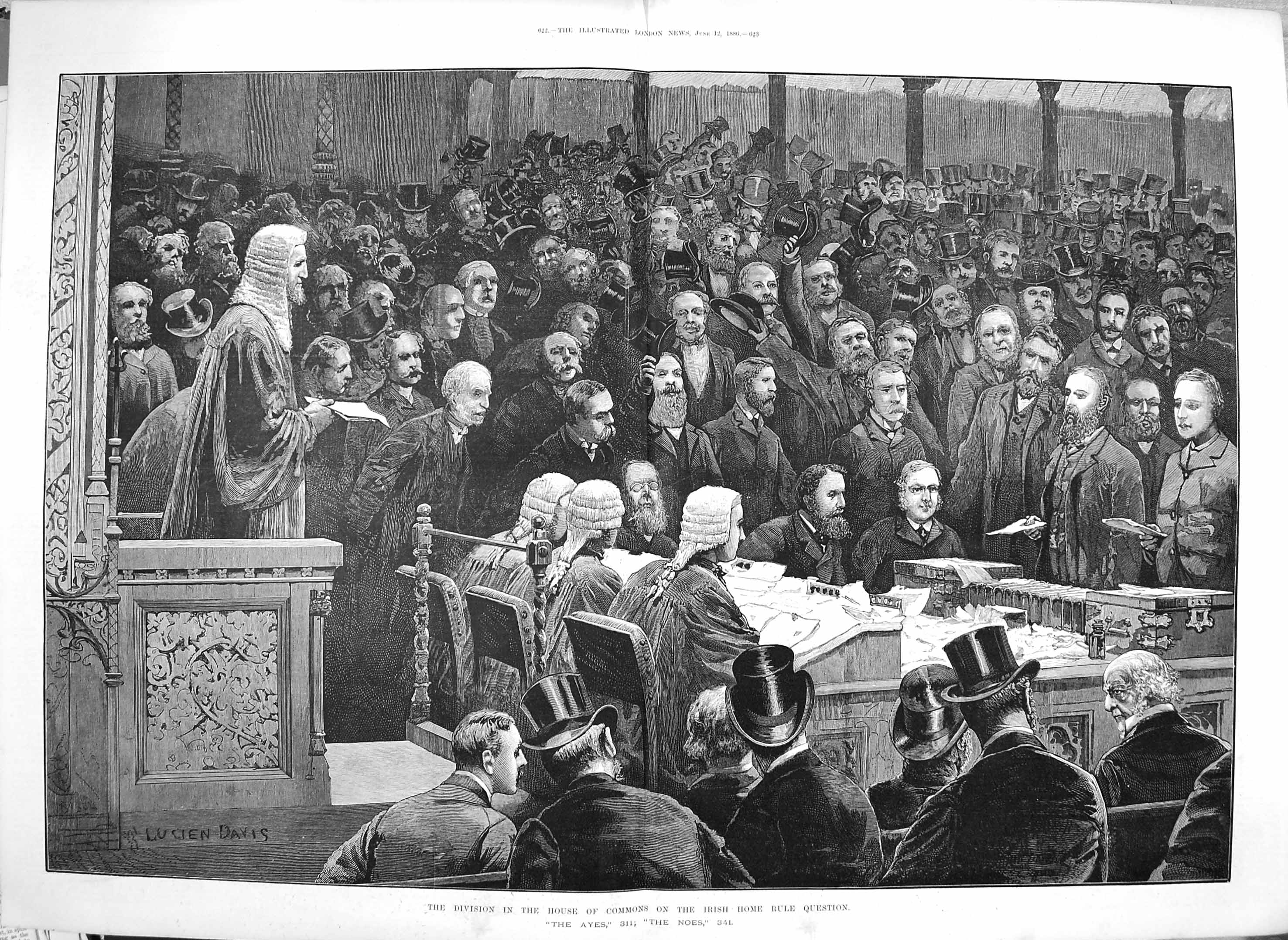 Old Antique Print 1886 Division House Commons Irish Home Rule Question 19th
