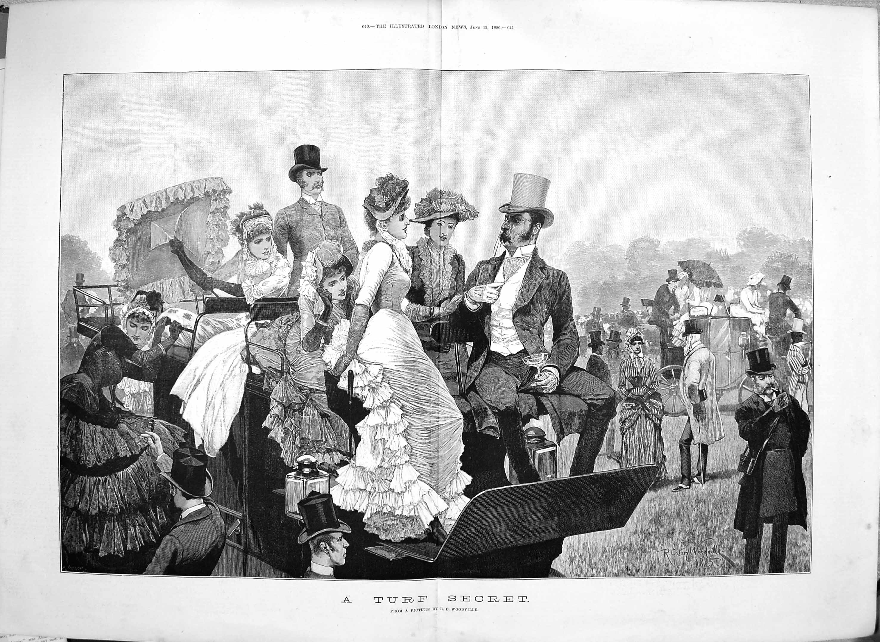 Original Old Antique Print 1886 Turf Secret Horse Racing Spectators Fine Art