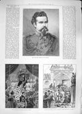Original Old Antique Print 1886 King Louis Bavaria Palace Munich Castle Ber 19th