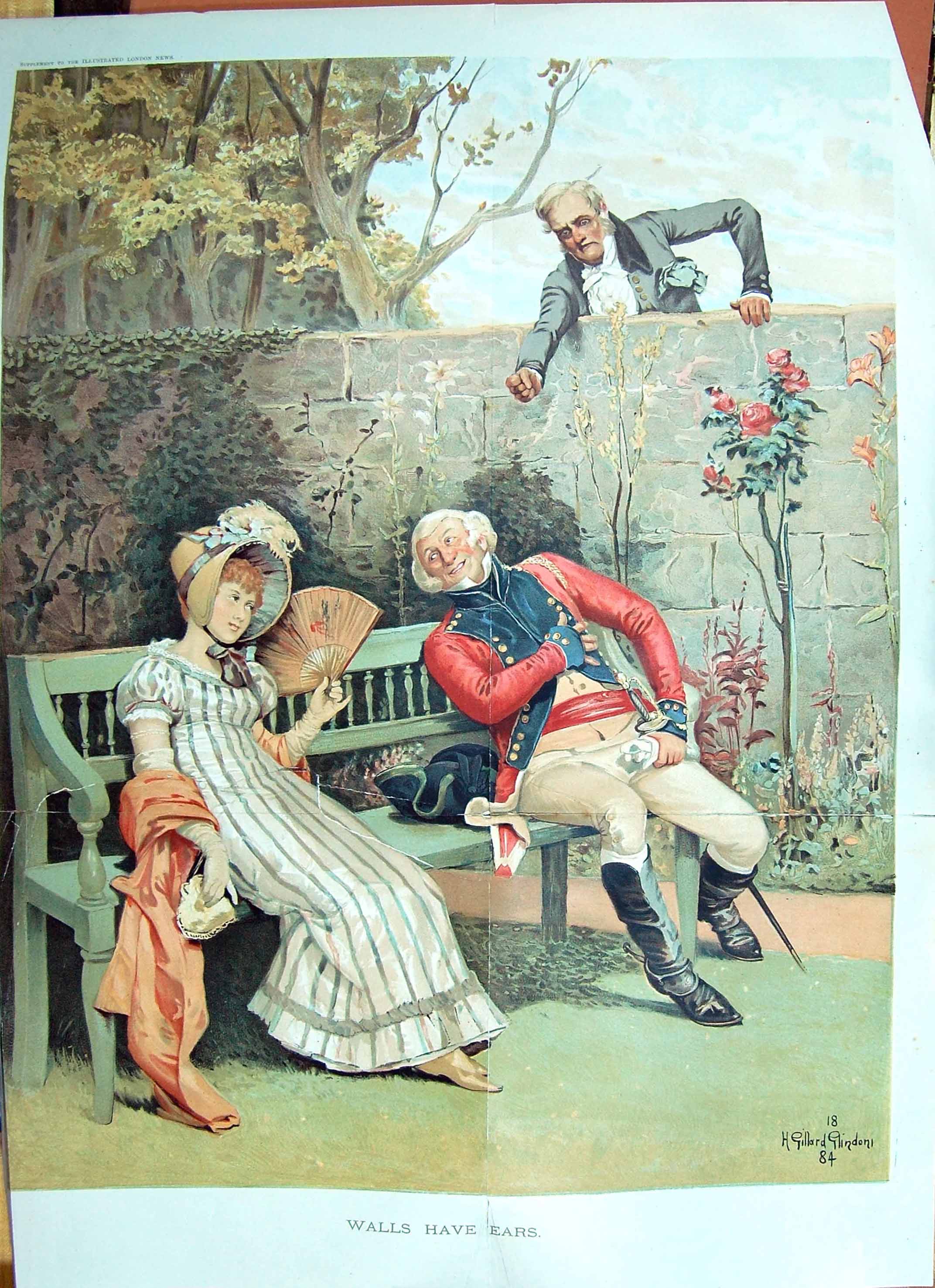 Original Old Antique Print Large Colour Damaged 1886 Woodville Kenyon Major